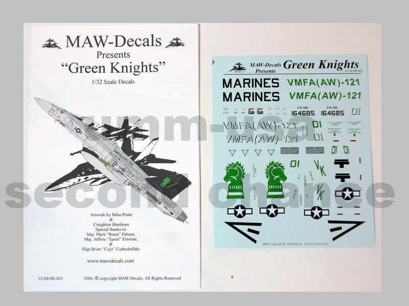 MAW003 "Green Knights" F-18D Hornet Decals (SCH) 1/32